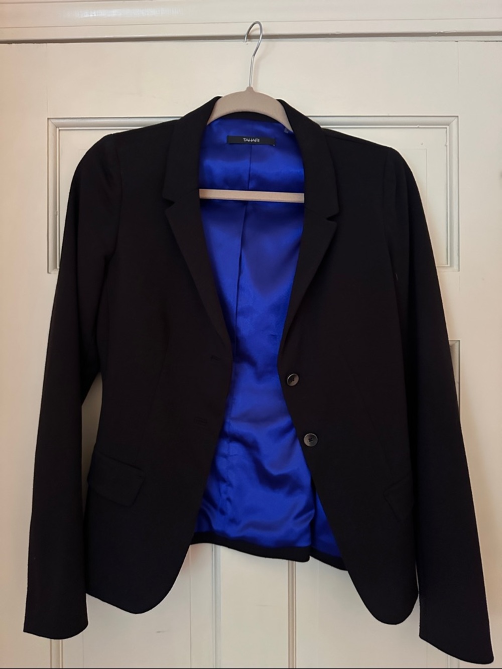 Tahari Black Blazer with Blue Satin Lining